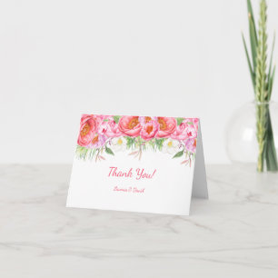 Pink Peonies Watercolor Florals Wedding Thank You Card
