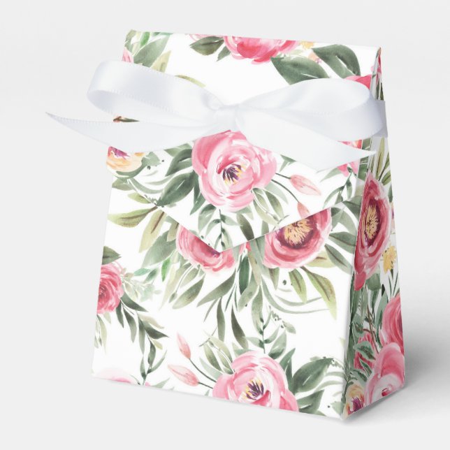 Pink Peonies Watercolor Flowers Favor Box (Front Side)