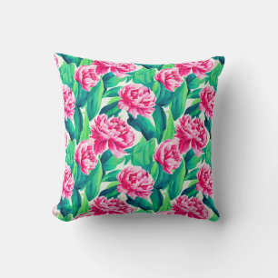 Pink Peonies Watercolor Print  Throw Pillow