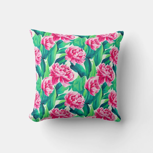 Pink Peonies Watercolor Print  Throw Pillow (Front)