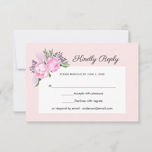 Pink Peonies Watercolor | RSVP Card (Front)