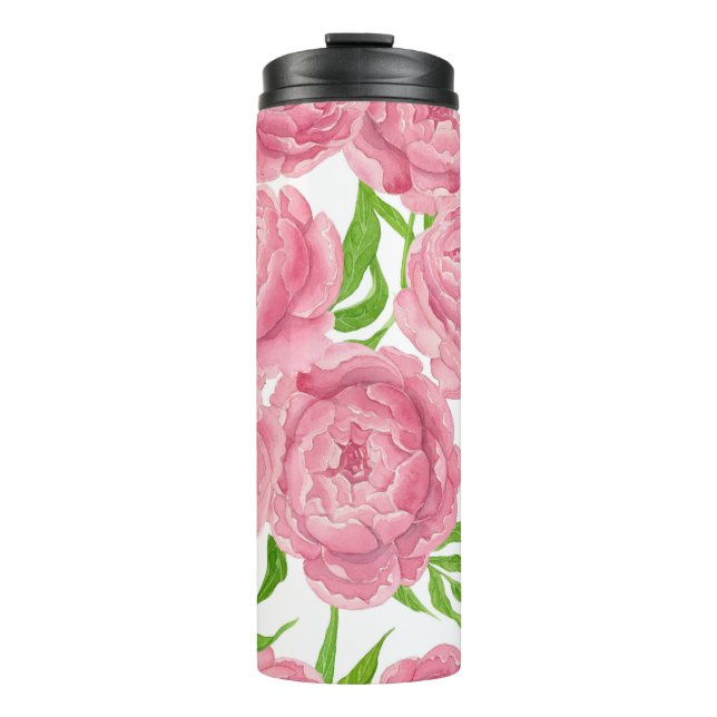 Pink peonies watercolor thermal tumbler (Front)