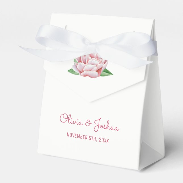 Pink Peonies Wedding Favour Boxes (Front Side)