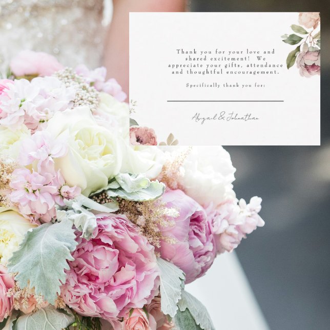 Pink Peonies Wedding Message Flat Thank You Card (Creator Uploaded)