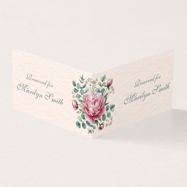Pink Peonies Wedding Name Place Card (Outside)