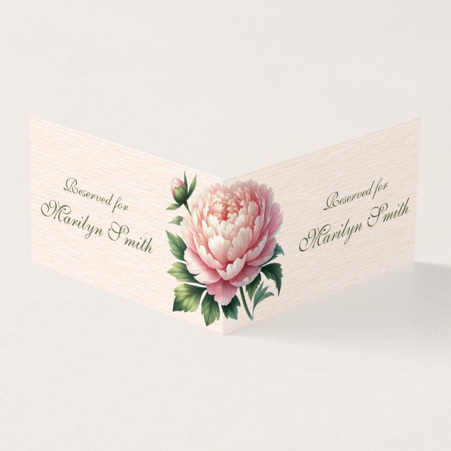 Pink Peonies Wedding Name Place Card (Outside)