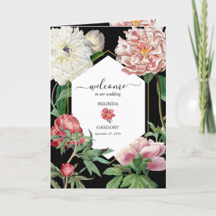 Pink Peonies Wedding Order of Service Black Program