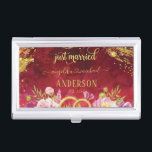 Pink Peonies Wedding Ring Red Gold Just Married Business Card Holder<br><div class="desc">Pink Peonies Wedding Ring Red Gold Just Married Business Card Holder. A keepsake that you will keep forever. Our custom printed blanket makes the perfect baby announcement prop, baby shower gift, monthly milestone backdrop, stroller cover, play mat, and every day snuggling. Want this design on a different product? Click on...</div>