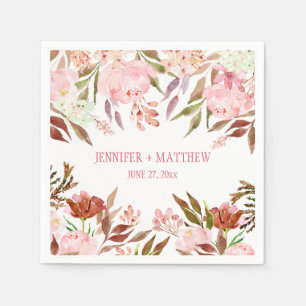 Pink Peonies Wildflowers Greenery Reception Napkin