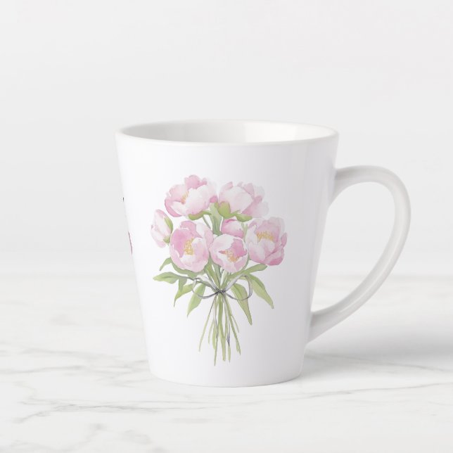 Pink Peonies with Bow Ceramic Latte Mug (Right)