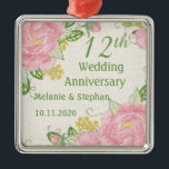 Pink peony 12th Wedding Anniversary Ornament<br><div class="desc">Watercolor retro pink peony on a wood background 12th (any year) Wedding Anniversary ornament. Peony flower is the symbol of 12th Wedding Anniversary. Peonies are known as the flower of riches and honour. With their lush, full, rounded bloom, peonies embody romance and prosperity and are regarded as an omen of...</div>