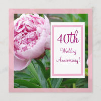 Pink Peony 40th Wedding Anniverary Invitation