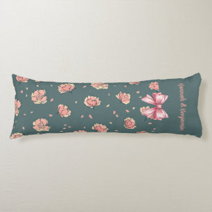 Pink Peony and Bow Pattern Body Pillow