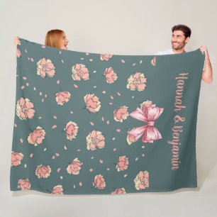 Pink Peony and Bow Pattern Fleece Blanket