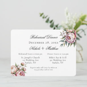 Pink Peony and Cotton Wedding Rehearsal Dinner Invitation