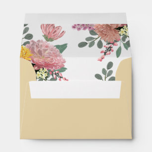Pink Peony and Dahlia pre-printed return address Envelope