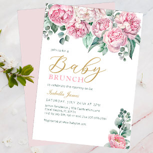 Pink Peony and Eucalyptus Gold Baby Shower Invitat Invitation