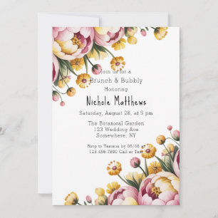 Pink Peony and Yellow Floral Brunch & Bubbly Invitation
