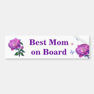 Pink Peony Art, Best Mom on Board Bumper Sticker