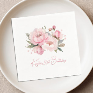 Pink Peony Birthday Cocktail Napkin