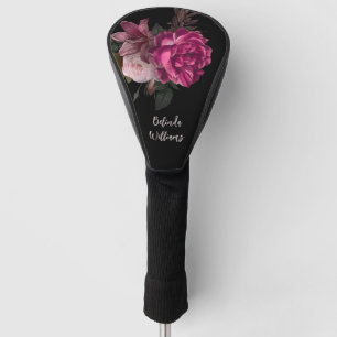Pink Peony Black Monogram Golf Head Cover