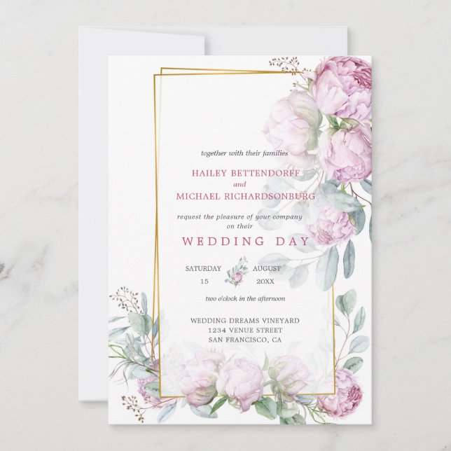Pink Peony Bliss Wedding Invitation (Front)