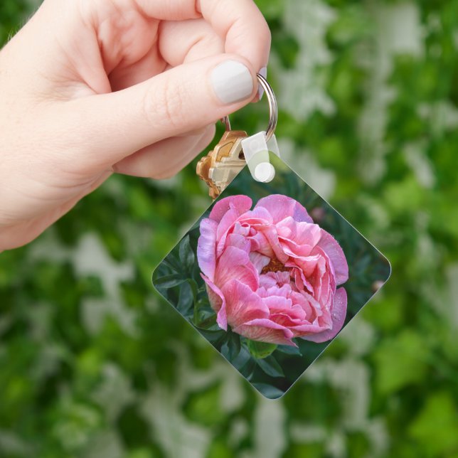 Pink Peony Bloom Keychain (Hand)