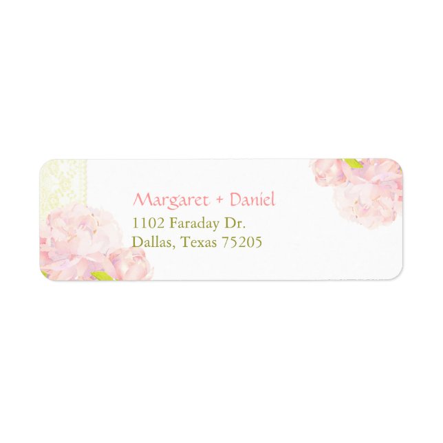 Pink Peony Blooms Mariage Adresse de retour (Devant)