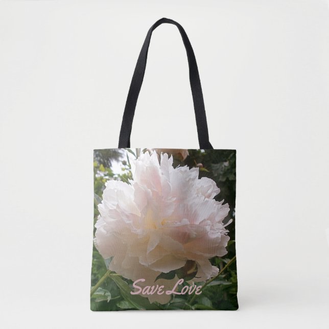 Pink Peony Blossom.text. Tote Bag (Front)