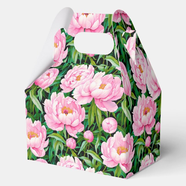 Pink Peony Blossoms on a Leafy Background  Favor Box (Front)