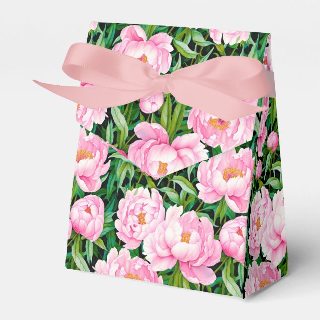 Pink Peony Blossoms on a Leafy Background  Favor Box (Front Side)