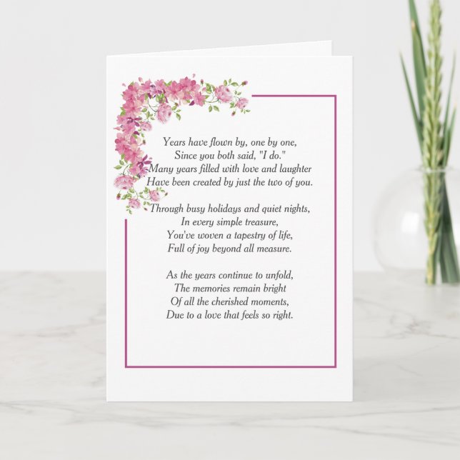 Pink Peony Border With Anniversary Poem Card (Front)
