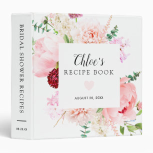 Pink Peony Botanical Bridal Shower Recipe Book Binder