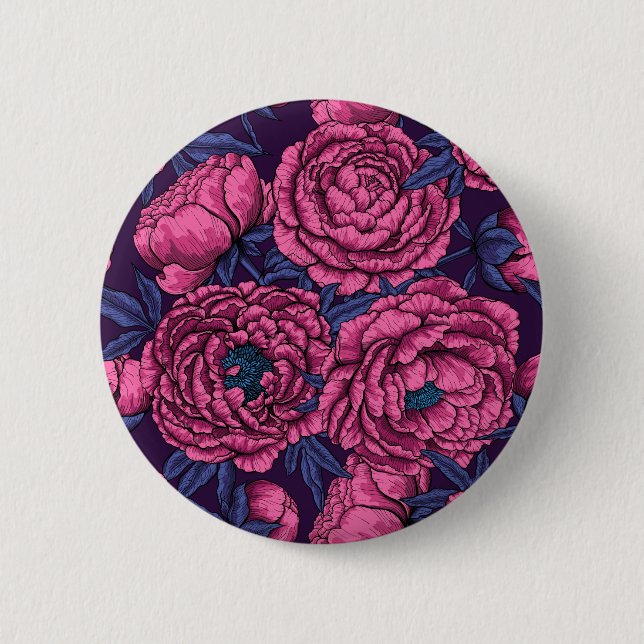 Pink peony bouquet 2 inch round button (Front)