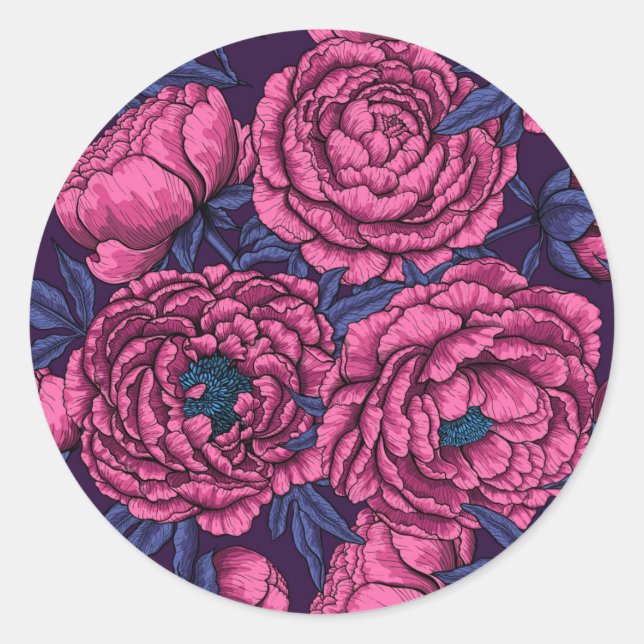 Pink peony bouquet classic round sticker (Front)