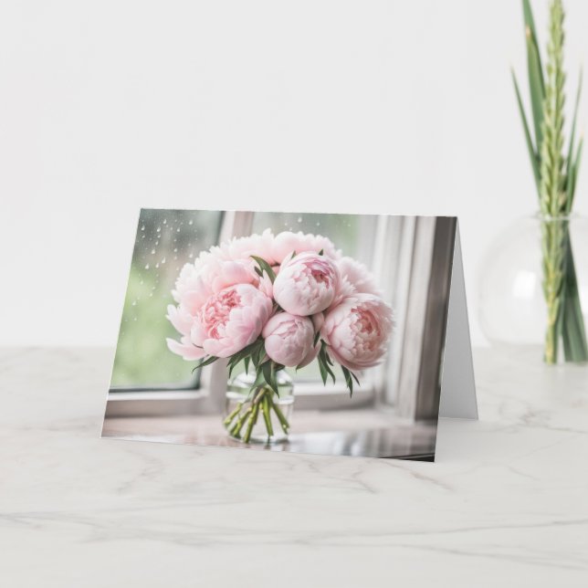 Pink Peony Bouquet for Birthday Card (Front)