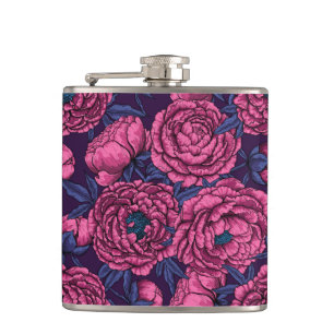 Pink peony bouquet hip flask