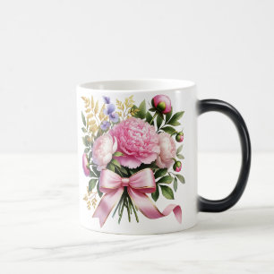 Pink Peony Bouquet Mug, Elegant Floral Coffee Cup
