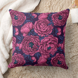 Pink peony bouquet throw pillow