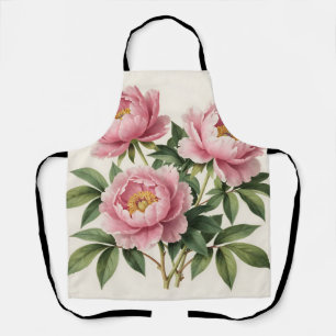 Pink Peony Bouquet Vintage Botanical Illustration Apron