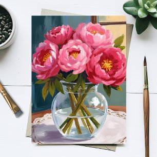 Pink Peony Bouquet Watercolor Floral Painting Postcard
