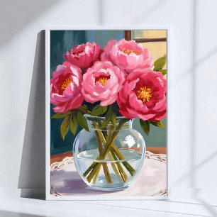 Pink Peony Bouquet Watercolor Floral Painting Poster