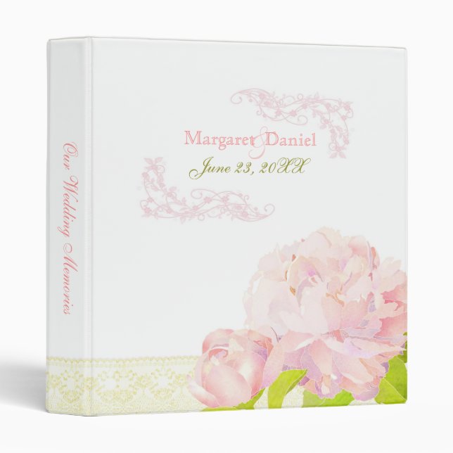 Pink Peony Bouquet Wedding Photo Album Binder (Front/Spine)