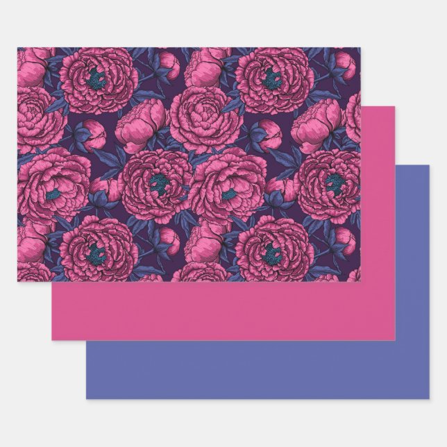 Pink peony bouquet wrapping paper sheet (Set)