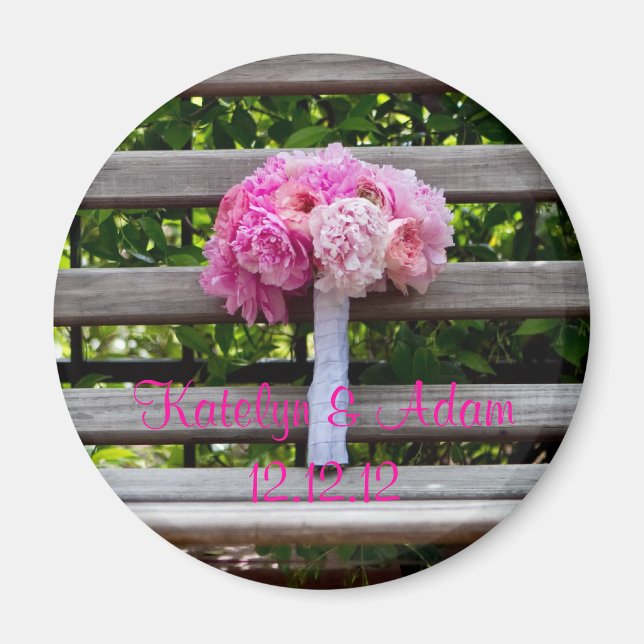 Pink Peony Bridal Bouquet Magnet (Front)