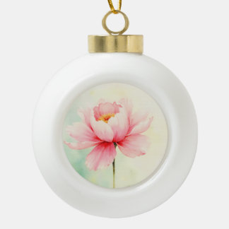 Pink Peony Ceramic Ball Christmas Ornament