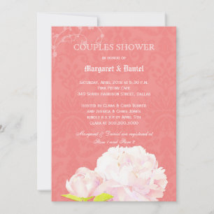 Pink Peony Coral Wedding Couples Shower Invitation