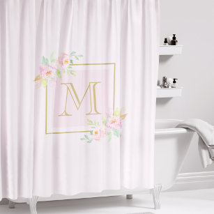 Pink Peony Custom Monogram Shower Curtain
