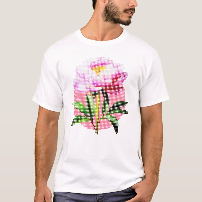 Pink Peony Dot Mosaic Flower Men's T-Shirt (Front)