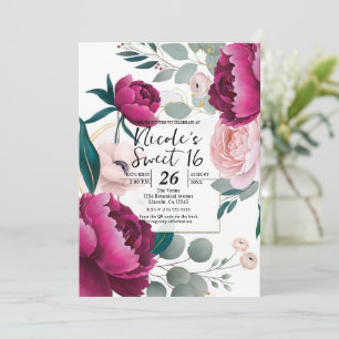 Pink Peony Eucalyptus Garden Floral Glam Sweet 16 Invitation
